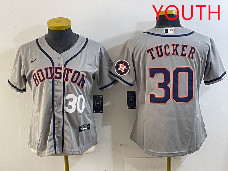Youth Houston Astros #30 Tucker Grey Game 2025 Nike MLB Jersey style 2